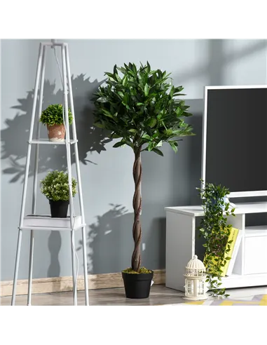 Outsunny Artificial Bay Laurel Topiary Trees w/ Pot Fake, Set Of 2 120cm/4FT Indoor Greenery Plant Home Office Garden Decor Gree