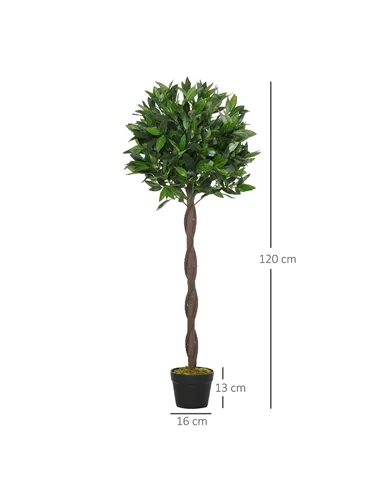 Outsunny Artificial Bay Laurel Topiary Trees w/ Pot Fake, Set Of 2 120cm/4FT Indoor Greenery Plant Home Office Garden Decor Gree
