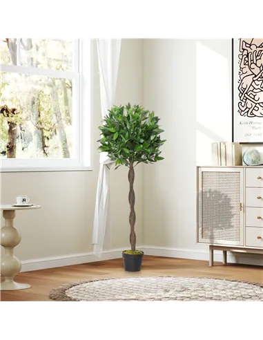 Outsunny Artificial Bay Laurel Topiary Trees w/ Pot Fake, Set Of 2 120cm/4FT Indoor Greenery Plant Home Office Garden Decor Gree