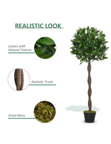 Outsunny Artificial Bay Laurel Topiary Trees w/ Pot Fake, Set Of 2 120cm/4FT Indoor Greenery Plant Home Office Garden Decor Gree