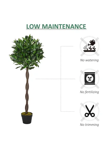 Outsunny Artificial Bay Laurel Topiary Trees w/ Pot Fake, Set Of 2 120cm/4FT Indoor Greenery Plant Home Office Garden Decor Gree
