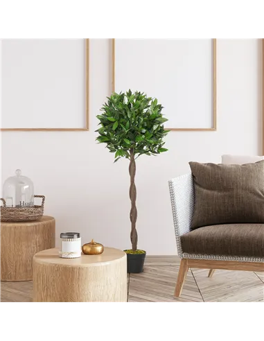 Outsunny Artificial Bay Laurel Topiary Trees w/ Pot Fake, Set Of 2 120cm/4FT Indoor Greenery Plant Home Office Garden Decor Gree