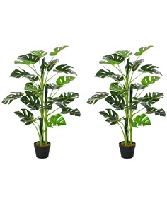 Outsunny 100cm/3.3FT Artificial Monstera Tree Decorative Cheese Plant 21 Leaves with Nursery Pot, Fake Tropical Palm Tree for In