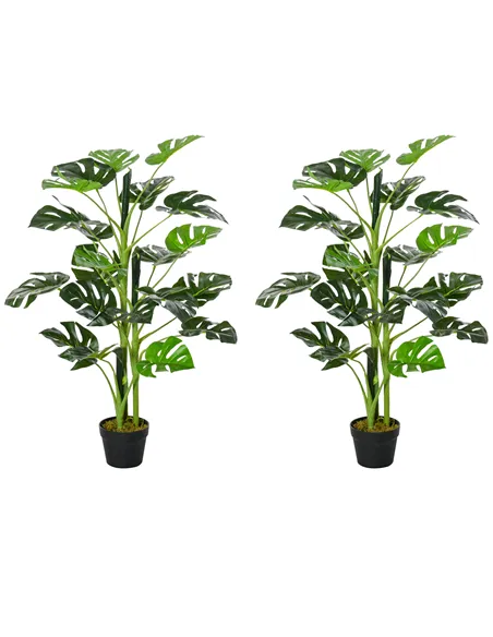 Outsunny 100cm/3.3FT Artificial Monstera Tree Decorative Cheese Plant 21 Leaves with Nursery Pot, Fake Tropical Palm Tree for In