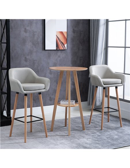 HOMCOM Set of 2 Bar Stools Modern Upholstered Seat Bar Chairs w/ Metal Frame, Solid Wood Legs Living Room Dining Room Fabric Fur