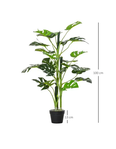 Outsunny 100cm/3.3FT Artificial Monstera Tree Decorative Cheese Plant 21 Leaves with Nursery Pot, Fake Tropical Palm Tree for In