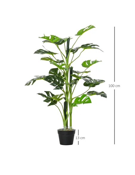 Outsunny 100cm/3.3FT Artificial Monstera Tree Decorative Cheese Plant 21 Leaves with Nursery Pot, Fake Tropical Palm Tree for In