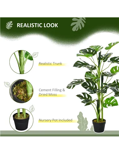 Outsunny 100cm/3.3FT Artificial Monstera Tree Decorative Cheese Plant 21 Leaves with Nursery Pot, Fake Tropical Palm Tree for In
