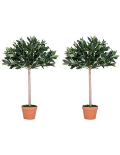 Outsunny 3ft Artificial Olive Tree Indoor Plant Greenery for Home Office Potted in An Orange Pot Set of 2