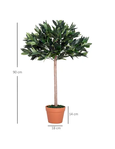 Outsunny 3ft Artificial Olive Tree Indoor Plant Greenery for Home Office Potted in An Orange Pot Set of 2