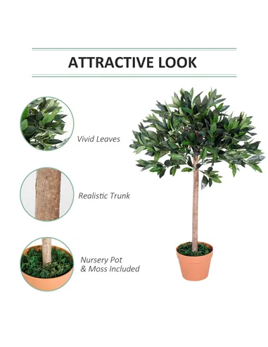 Outsunny 3ft Artificial Olive Tree Indoor Plant Greenery for Home Office Potted in An Orange Pot Set of 2