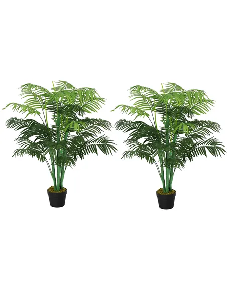 Outsunny 2 Pack Artificial Plant Palm Tree in Pot, Fake Plants for Home Indoor Outdoor Decor, 125cm, Green