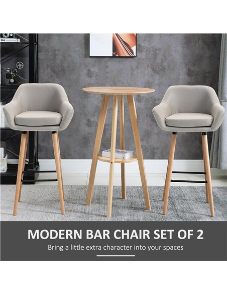 HOMCOM Set of 2 Bar Stools Modern Upholstered Seat Bar Chairs w/ Metal Frame, Solid Wood Legs Living Room Dining Room Fabric Fur