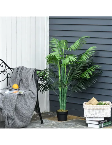 Outsunny 2 Pack Artificial Plant Palm Tree in Pot, Fake Plants for Home Indoor Outdoor Decor, 125cm, Green