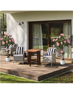 Outsunny Set of 2 Artificial Plants Pink Rose Floral in Pot, Fake Plants for Home Indoor Outdoor Decor, 90cm 2