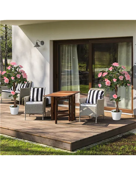 Outsunny Set of 2 Artificial Plants Pink Rose Floral in Pot, Fake Plants for Home Indoor Outdoor Decor, 90cm