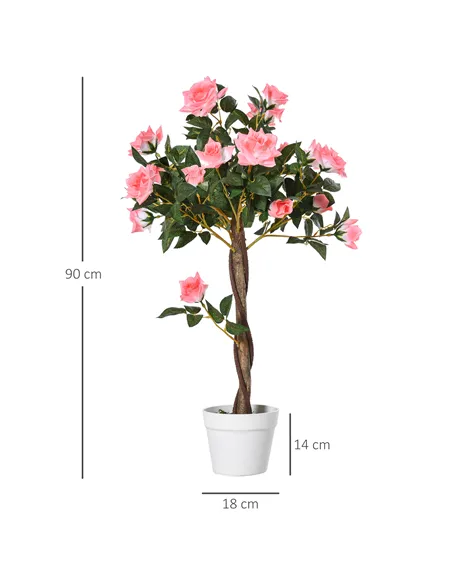 Outsunny Set of 2 Artificial Plants Pink Rose Floral in Pot, Fake Plants for Home Indoor Outdoor Decor, 90cm