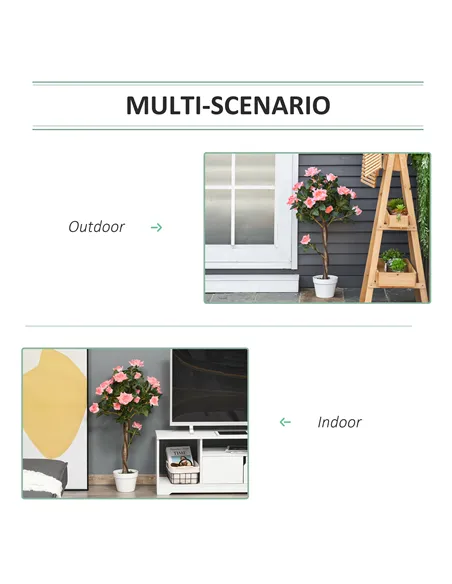 Outsunny Set of 2 Artificial Plants Pink Rose Floral in Pot, Fake Plants for Home Indoor Outdoor Decor, 90cm