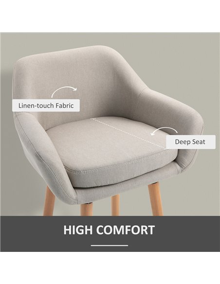 HOMCOM Set of 2 Bar Stools Modern Upholstered Seat Bar Chairs w/ Metal Frame, Solid Wood Legs Living Room Dining Room Fabric Fur