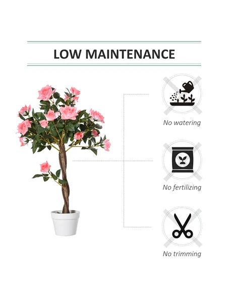 Outsunny Set of 2 Artificial Plants Pink Rose Floral in Pot, Fake Plants for Home Indoor Outdoor Decor, 90cm