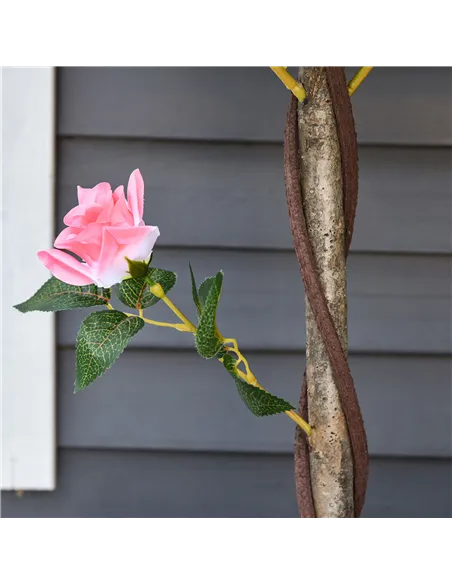 Outsunny Set of 2 Artificial Plants Pink Rose Floral in Pot, Fake Plants for Home Indoor Outdoor Decor, 90cm