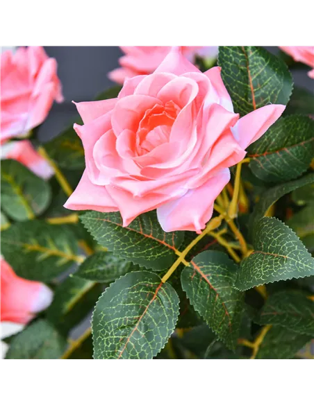 Outsunny Set of 2 Artificial Plants Pink Rose Floral in Pot, Fake Plants for Home Indoor Outdoor Decor, 90cm