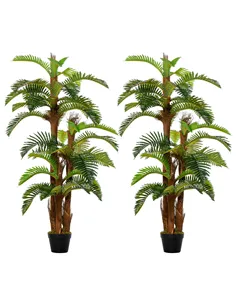 Outsunny Set of 2 Artificial Plant Tropical Palm in Pot, Fake Plants for Home Indoor Outdoor Decor, 150cm, Green