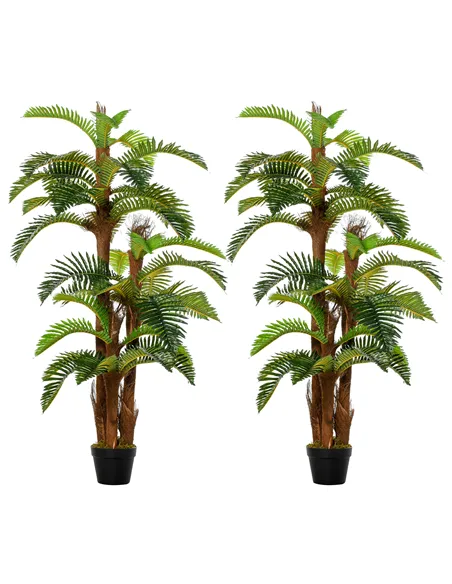 Outsunny Set of 2 Artificial Plant Tropical Palm in Pot, Fake Plants for Home Indoor Outdoor Decor, 150cm, Green