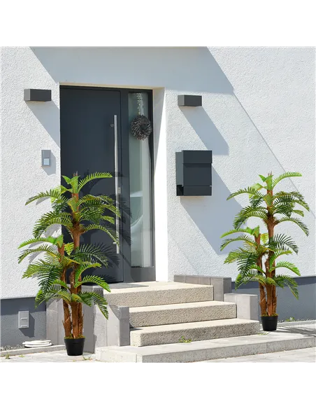 Outsunny Set of 2 Artificial Plant Tropical Palm in Pot, Fake Plants for Home Indoor Outdoor Decor, 150cm, Green