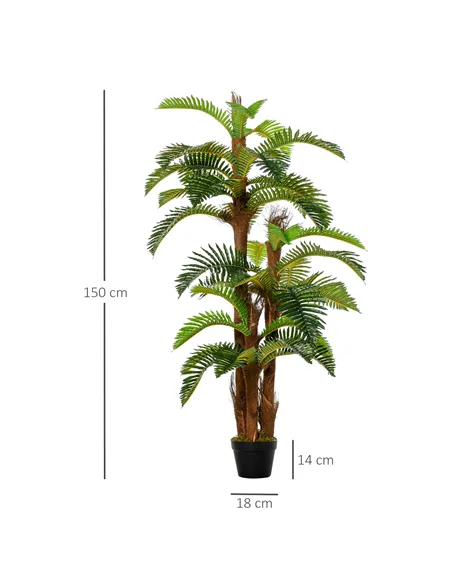 Outsunny Set of 2 Artificial Plant Tropical Palm in Pot, Fake Plants for Home Indoor Outdoor Decor, 150cm, Green