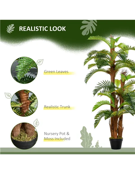 Outsunny Set of 2 Artificial Plant Tropical Palm in Pot, Fake Plants for Home Indoor Outdoor Decor, 150cm, Green