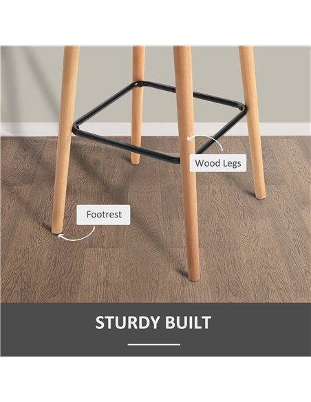 HOMCOM Set of 2 Bar Stools Modern Upholstered Seat Bar Chairs w/ Metal Frame, Solid Wood Legs Living Room Dining Room Fabric Fur