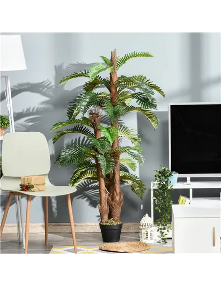 Outsunny Set of 2 Artificial Plant Tropical Palm in Pot, Fake Plants for Home Indoor Outdoor Decor, 150cm, Green