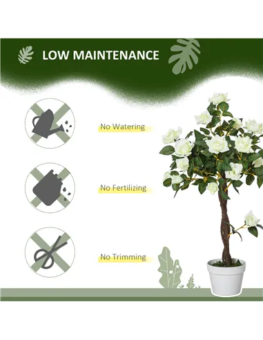 Outsunny Set of 2 Artificial Plants White Rose Floral in Pot, Fake Plants for Home Indoor Outdoor Decor, 90cm