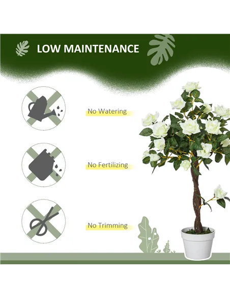 Outsunny Set of 2 Artificial Plants White Rose Floral in Pot, Fake Plants for Home Indoor Outdoor Decor, 90cm