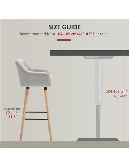 HOMCOM Set of 2 Bar Stools Modern Upholstered Seat Bar Chairs w/ Metal Frame, Solid Wood Legs Living Room Dining Room Fabric Fur