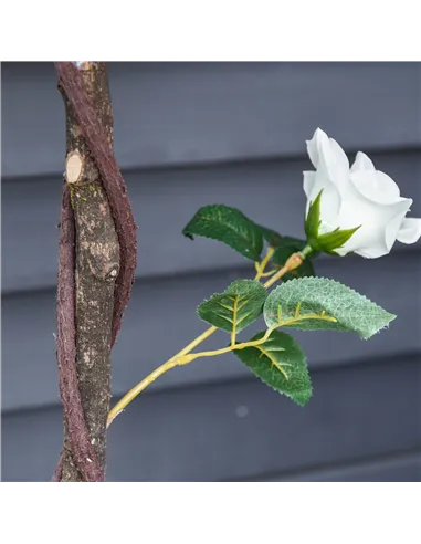 Outsunny Set of 2 Artificial Plants White Rose Floral in Pot, Fake Plants for Home Indoor Outdoor Decor, 90cm