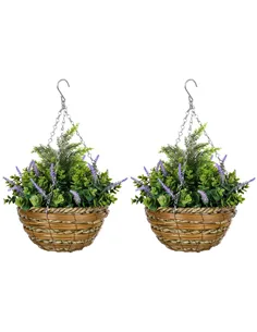 Outsunny Set of Two Artificial Hanging Lavender Flower Pots - Purple