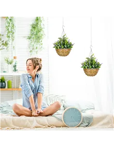 Outsunny Set of Two Artificial Hanging Lavender Flower Pots - Purple 2