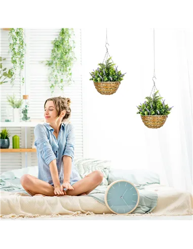 Outsunny Set of Two Artificial Hanging Lavender Flower Pots - Purple