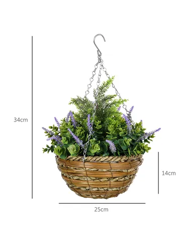 Outsunny Set of Two Artificial Hanging Lavender Flower Pots - Purple