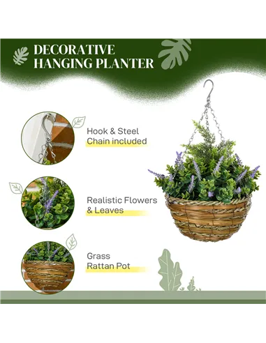Outsunny Set of Two Artificial Hanging Lavender Flower Pots - Purple