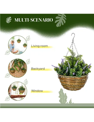 Outsunny Set of Two Artificial Hanging Lavender Flower Pots - Purple