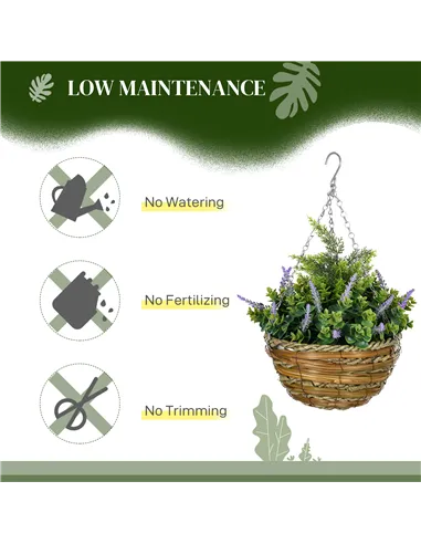 Outsunny Set of Two Artificial Hanging Lavender Flower Pots - Purple