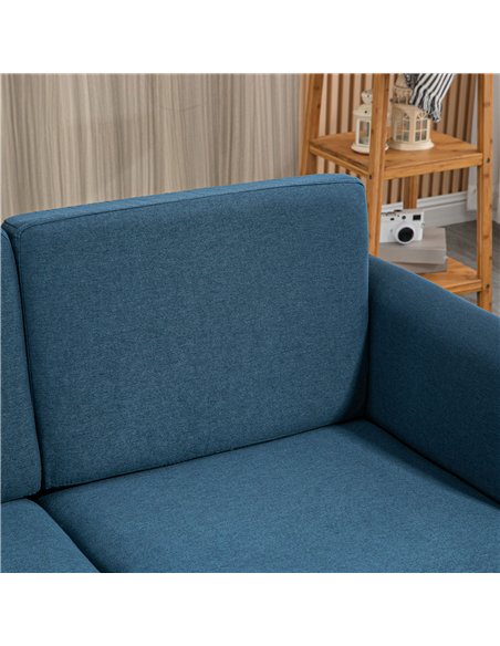 HOMCOM Compact Loveseat Sofa, Modern 2 Seater Sofa for Living Room with Wood Legs and Armrests, Blue