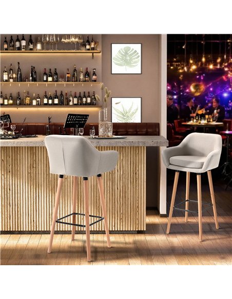 HOMCOM Set of 2 Bar Stools Modern Upholstered Seat Bar Chairs w/ Metal Frame, Solid Wood Legs Living Room Dining Room Fabric Fur