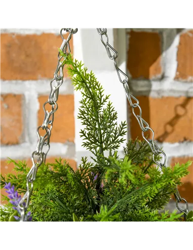 Outsunny Set of Two Artificial Hanging Lavender Flower Pots - Purple