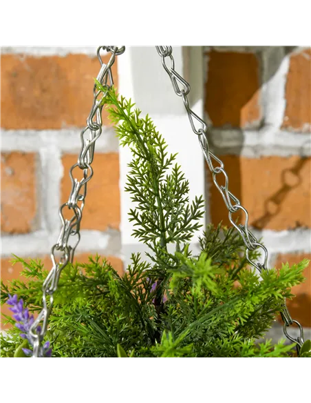 Outsunny Set of Two Artificial Hanging Lavender Flower Pots - Purple