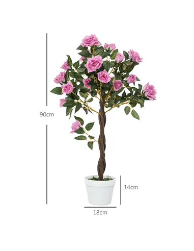 Outsunny Set of 2 Artificial Plants White Rose Floral in Pot, Fake Plants for Home Indoor Decor, 90cm, Purple