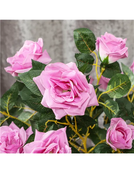 Outsunny Set of 2 Artificial Plants White Rose Floral in Pot, Fake Plants for Home Indoor Decor, 90cm, Purple